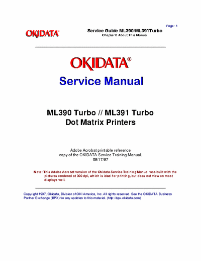 Oki Microline 390 & 391 Turbo Okidata - ML390 Turbo, ML391 Turbo Series Service Manual